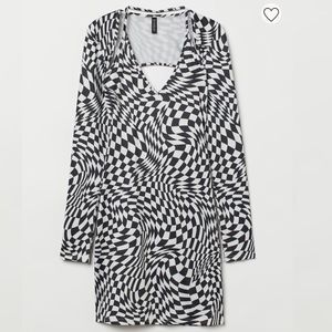 NWT H&M fitted dress black and white, small, geometric print, summer, spring